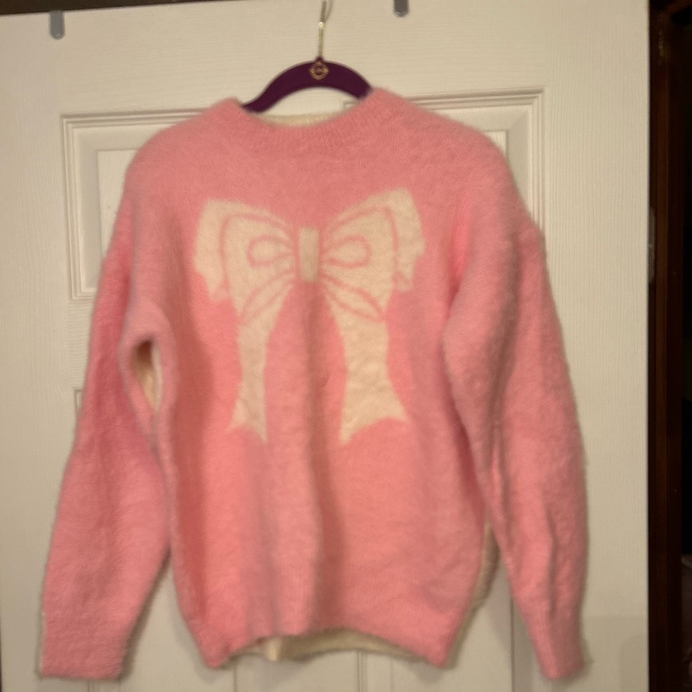 Pink and Cream Bow Sweater
